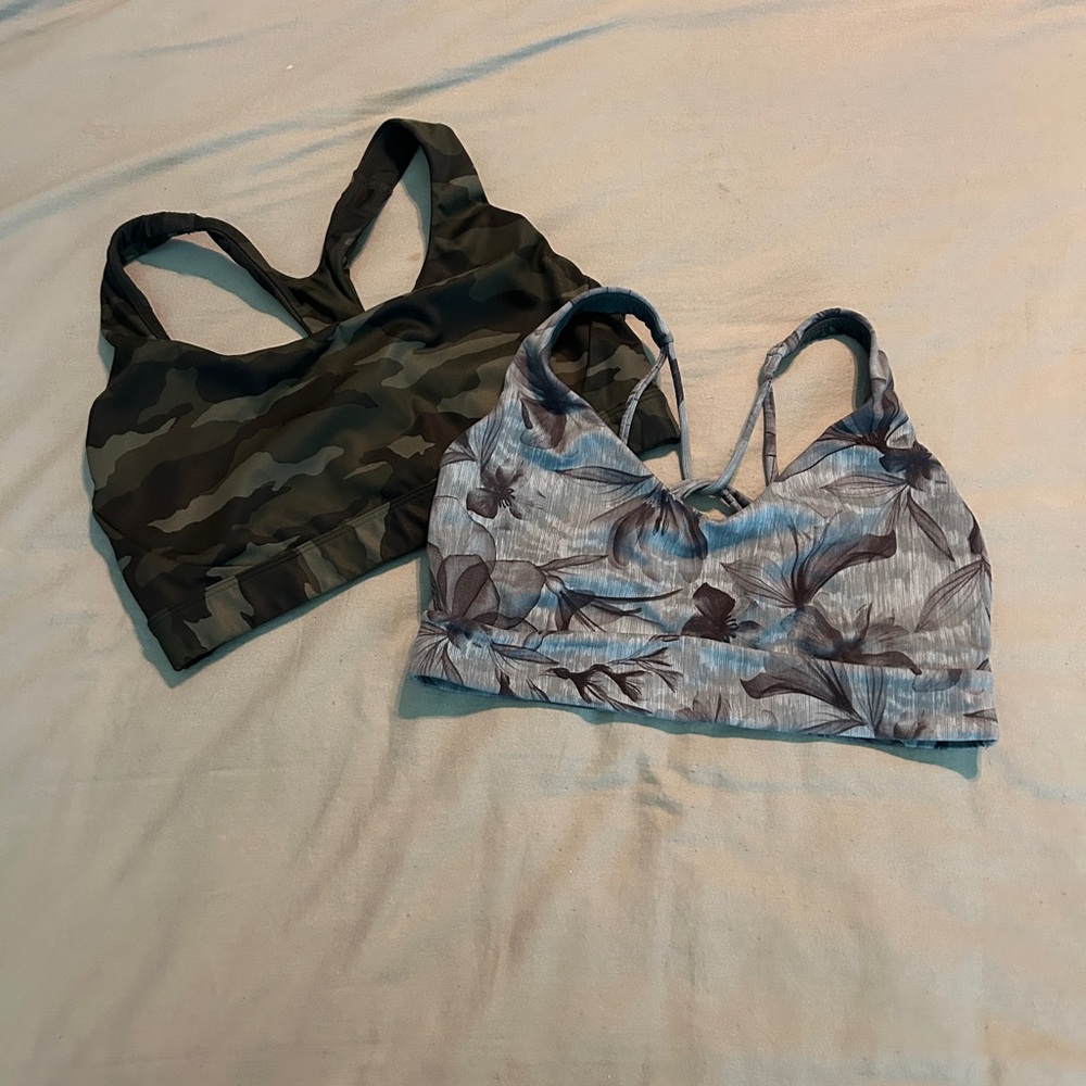 Athleta Green and Gray Sports Bras with Racerback Design
